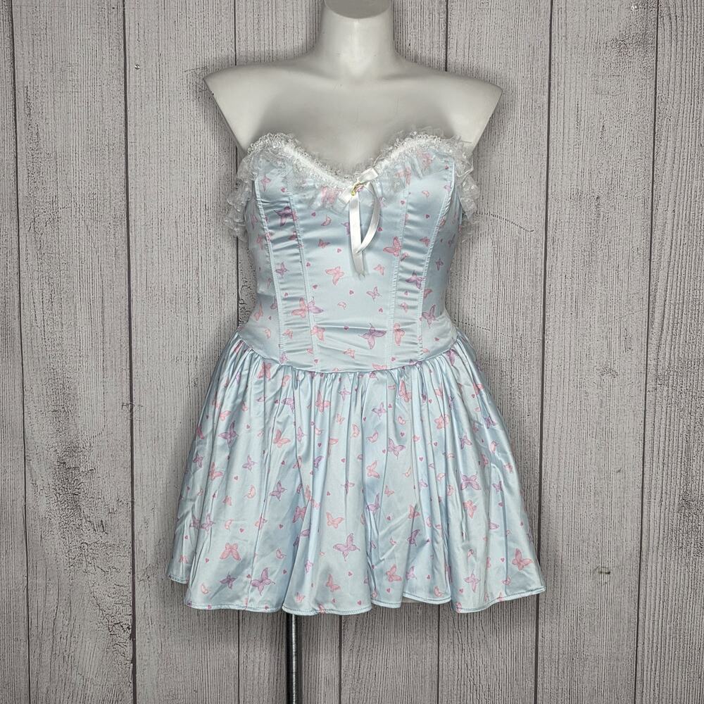 Sugar Thrillz Dolls Kill Sky Love Surrounds Me Corset Dress L Butterfly Coquette